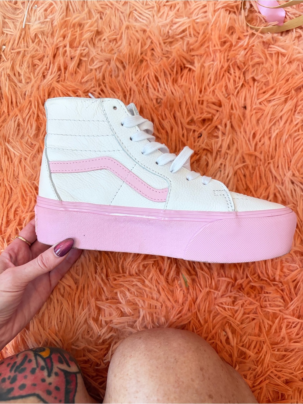 Barbie White and Pink Women's High-Top Vans